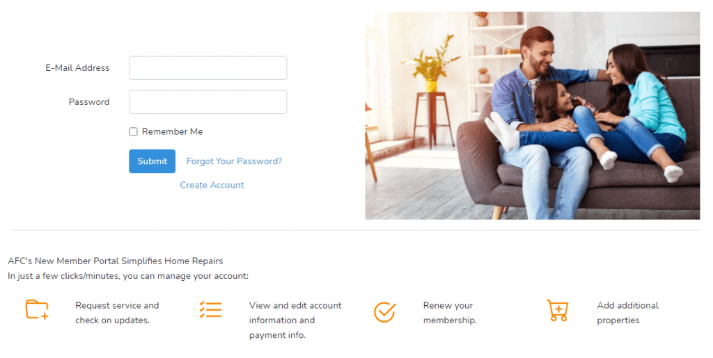 Screenshot of user portal for requesting home warranty service